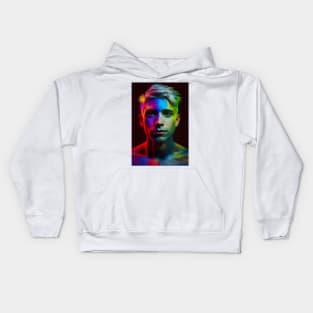 Luminous Beauty: A Portrait of a Man with Colorful Lights Kids Hoodie